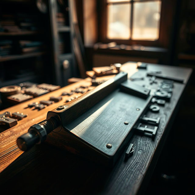 Un composteur de typographe au plomb. Composing-stick-midijourney.jpg