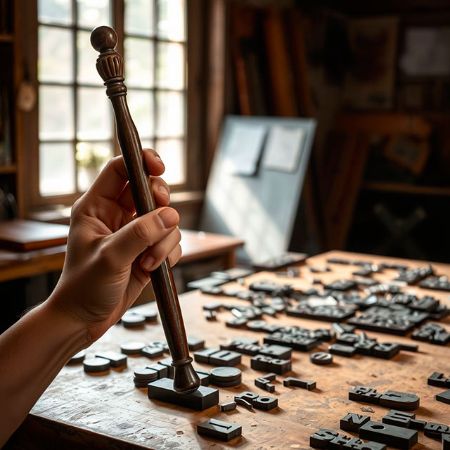 Un composteur de typographe au plomb. Composing-stick-openai.jpg